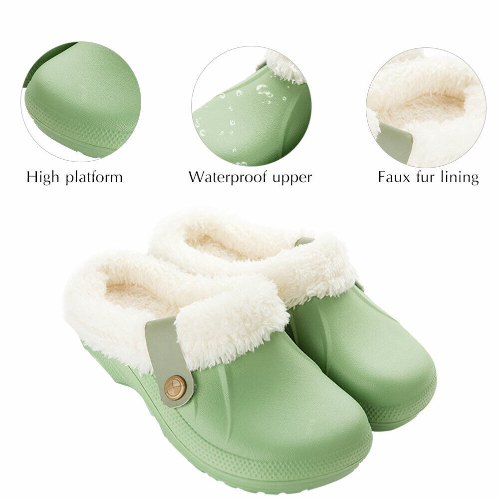 Men's Comfort Winter Warm Fleece Lined Mules Slippers Waterproof Indoor Outdoor Non-slip House Shoes