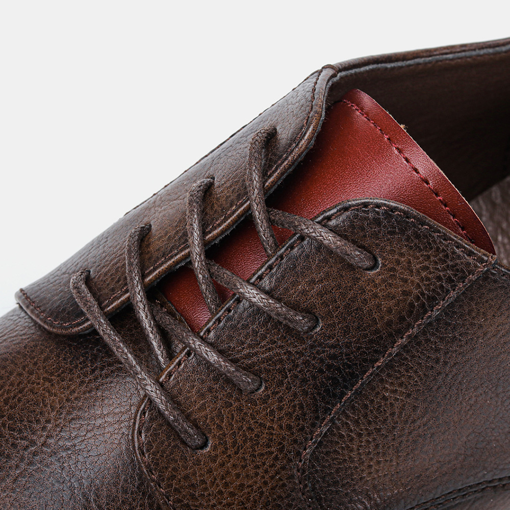 MEN'S ROUND-TOE LACE-UP LEATHER SHOES.