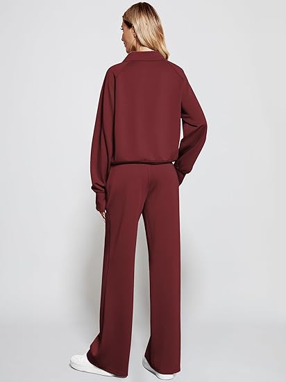 2025 Oversized Half Zip Sweatshirt Wide Leg Sweatpant Set Sweatsuit Tracksuit