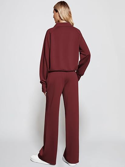 2025 Oversized Half Zip Sweatshirt Wide Leg Sweatpant Set Sweatsuit Tracksuit