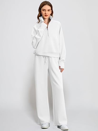 2025 Oversized Half Zip Sweatshirt Wide Leg Sweatpant Set Sweatsuit Tracksuit