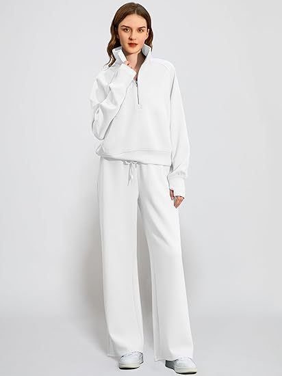 2025 Oversized Half Zip Sweatshirt Wide Leg Sweatpant Set Sweatsuit Tracksuit