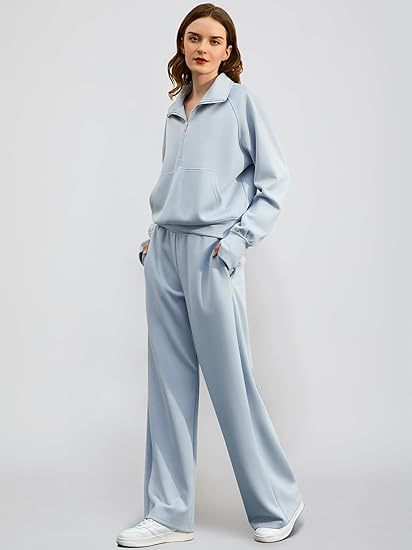 2025 Oversized Half Zip Sweatshirt Wide Leg Sweatpant Set Sweatsuit Tracksuit