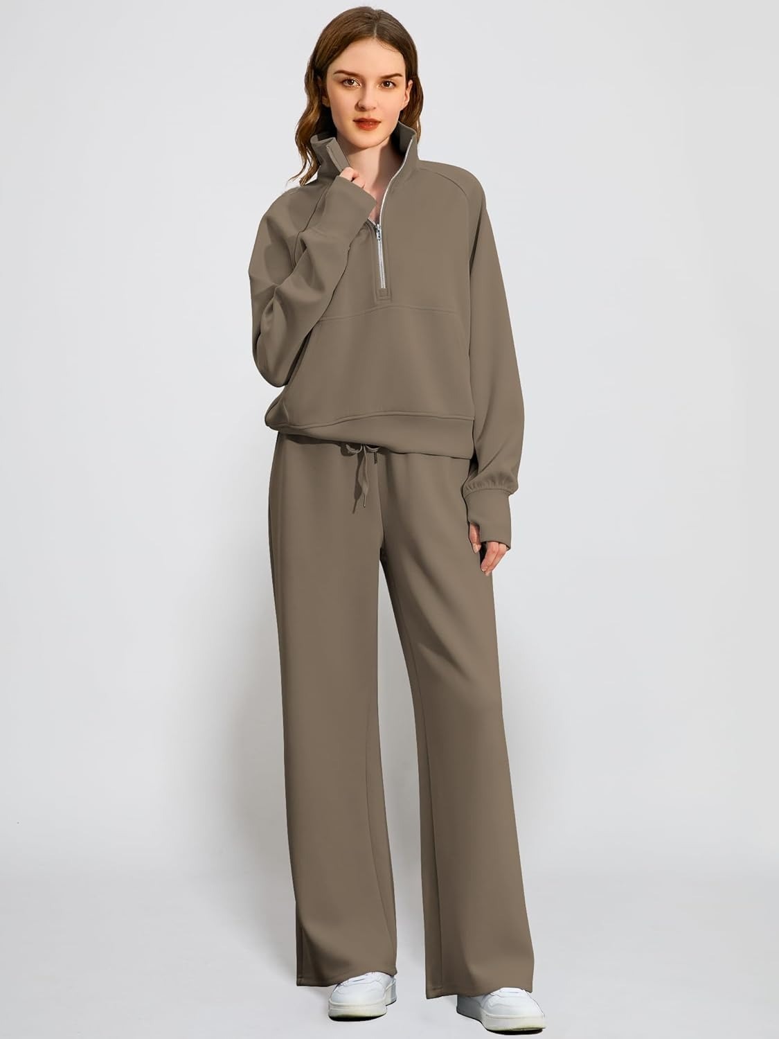2025 Oversized Half Zip Sweatshirt Wide Leg Sweatpant Set Sweatsuit Tracksuit