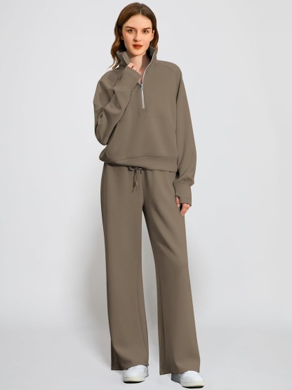 2025 Oversized Half Zip Sweatshirt Wide Leg Sweatpant Set Sweatsuit Tracksuit