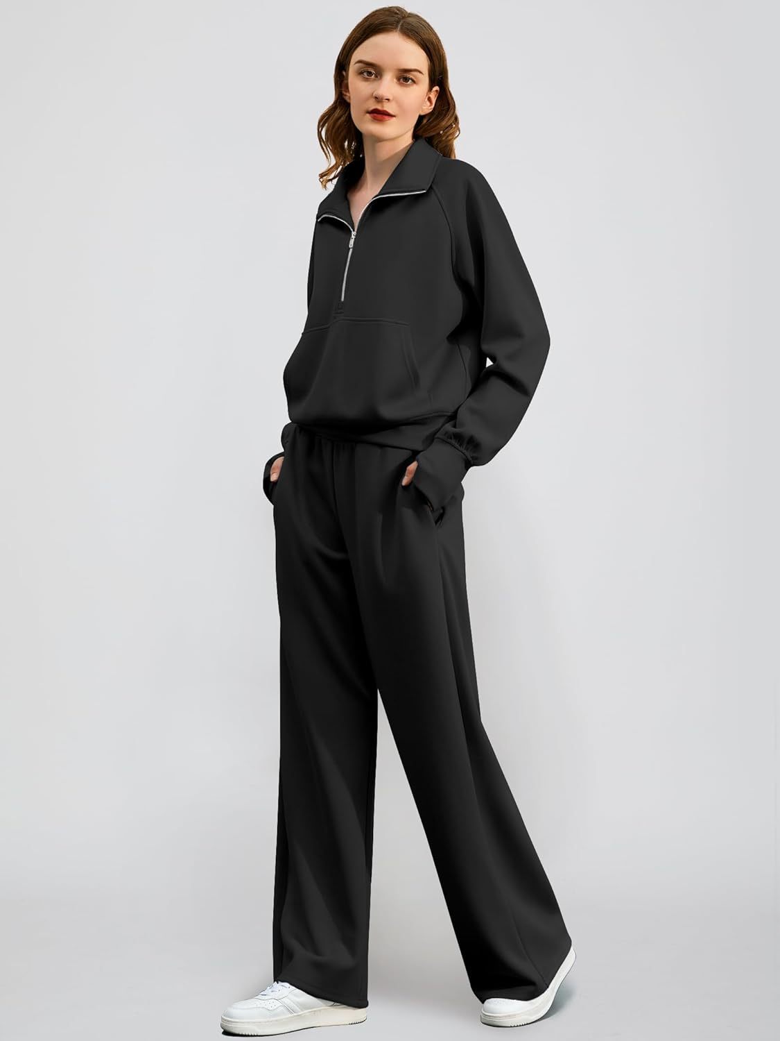2025 Oversized Half Zip Sweatshirt Wide Leg Sweatpant Set Sweatsuit Tracksuit