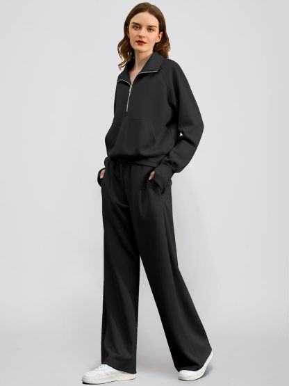 2025 Oversized Half Zip Sweatshirt Wide Leg Sweatpant Set Sweatsuit Tracksuit