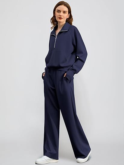 2025 Oversized Half Zip Sweatshirt Wide Leg Sweatpant Set Sweatsuit Tracksuit