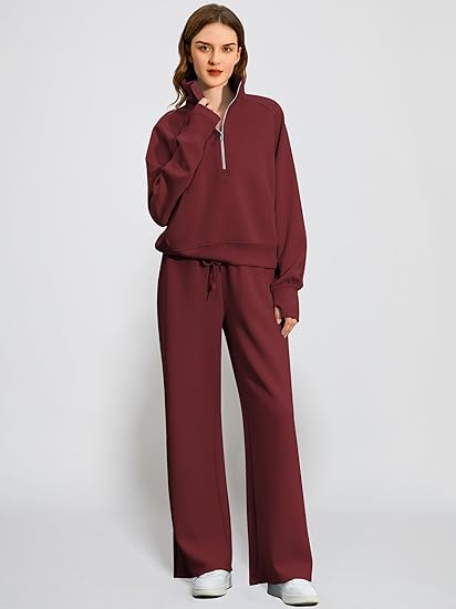 2025 Oversized Half Zip Sweatshirt Wide Leg Sweatpant Set Sweatsuit Tracksuit