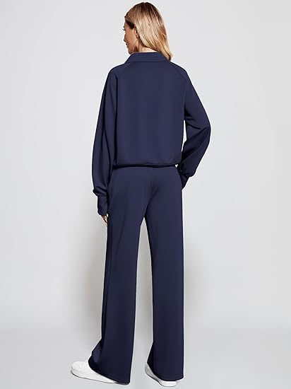 2025 Oversized Half Zip Sweatshirt Wide Leg Sweatpant Set Sweatsuit Tracksuit