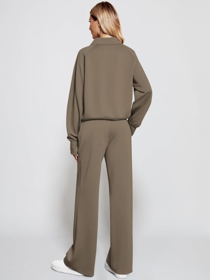 2025 Oversized Half Zip Sweatshirt Wide Leg Sweatpant Set Sweatsuit Tracksuit