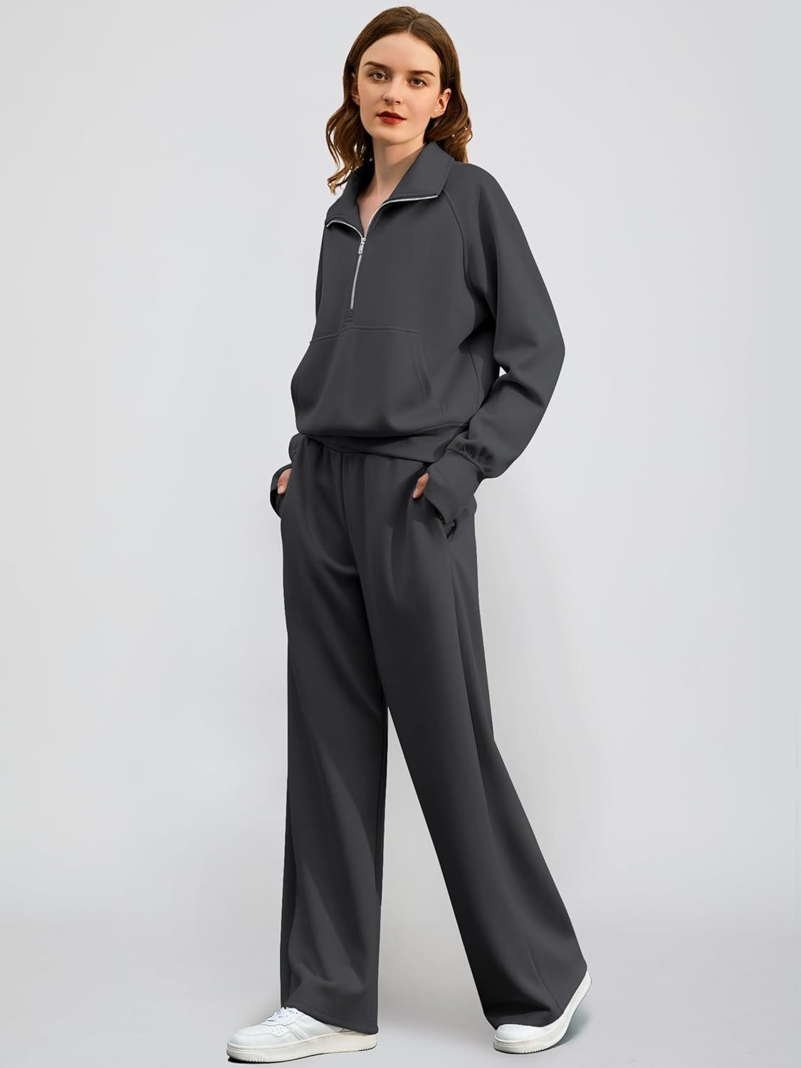 2025 Oversized Half Zip Sweatshirt Wide Leg Sweatpant Set Sweatsuit Tracksuit