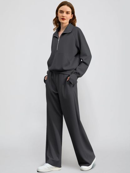 2025 Oversized Half Zip Sweatshirt Wide Leg Sweatpant Set Sweatsuit Tracksuit