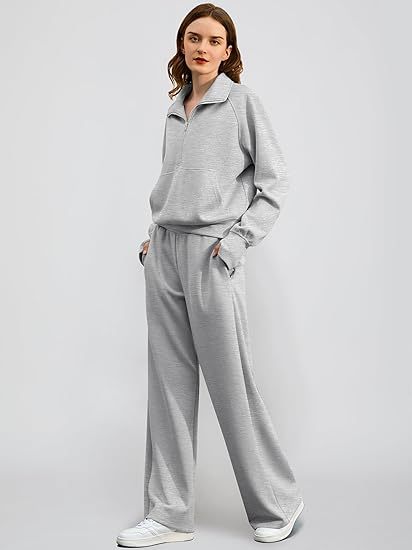 2025 Oversized Half Zip Sweatshirt Wide Leg Sweatpant Set Sweatsuit Tracksuit