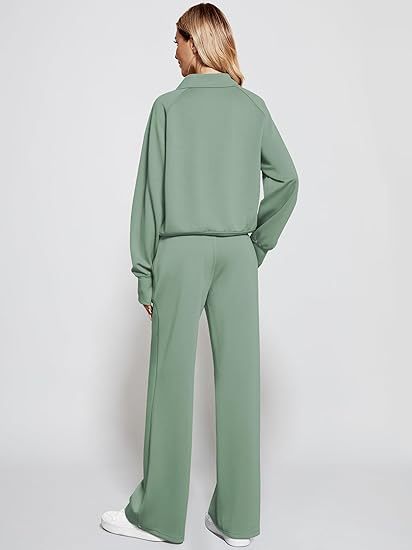 2025 Oversized Half Zip Sweatshirt Wide Leg Sweatpant Set Sweatsuit Tracksuit