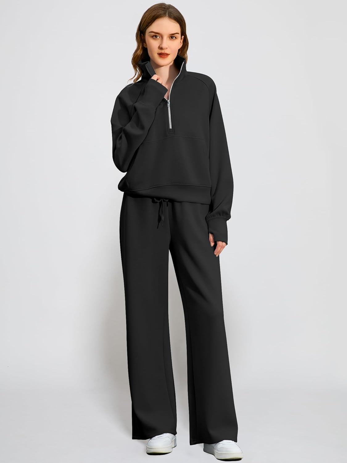 2025 Oversized Half Zip Sweatshirt Wide Leg Sweatpant Set Sweatsuit Tracksuit