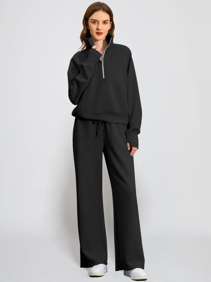 2025 Oversized Half Zip Sweatshirt Wide Leg Sweatpant Set Sweatsuit Tracksuit