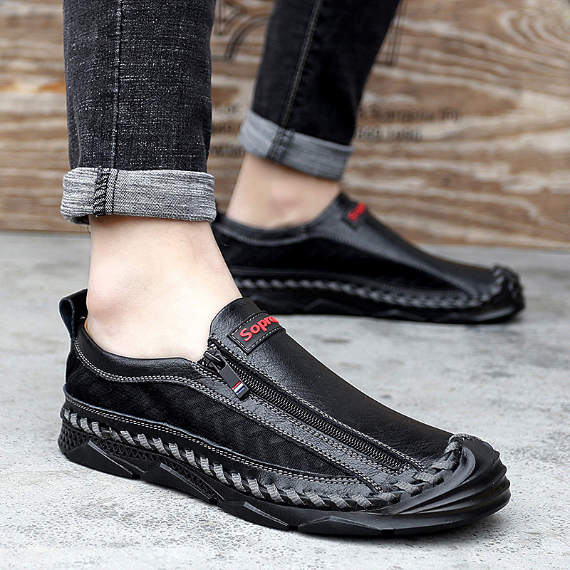 Mens Casual Side Zipper Comfy Walking Loafers