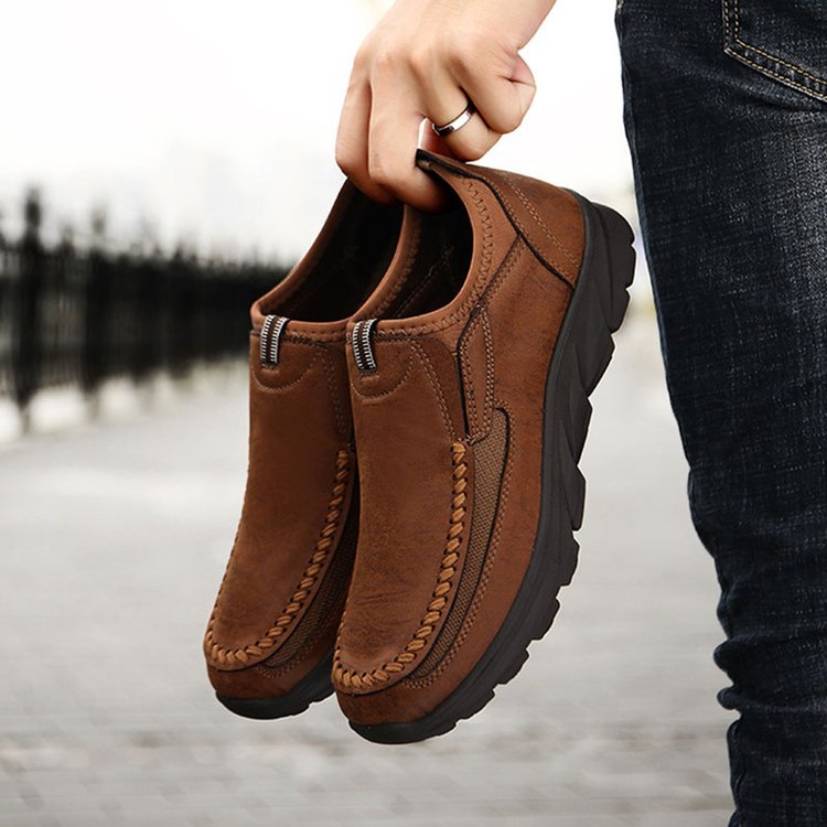 Men Handmade Side Breathable Casual Comfortable Leather Shoes