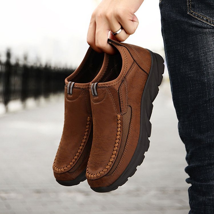 Men Handmade Side Breathable Casual Comfortable Leather Shoes