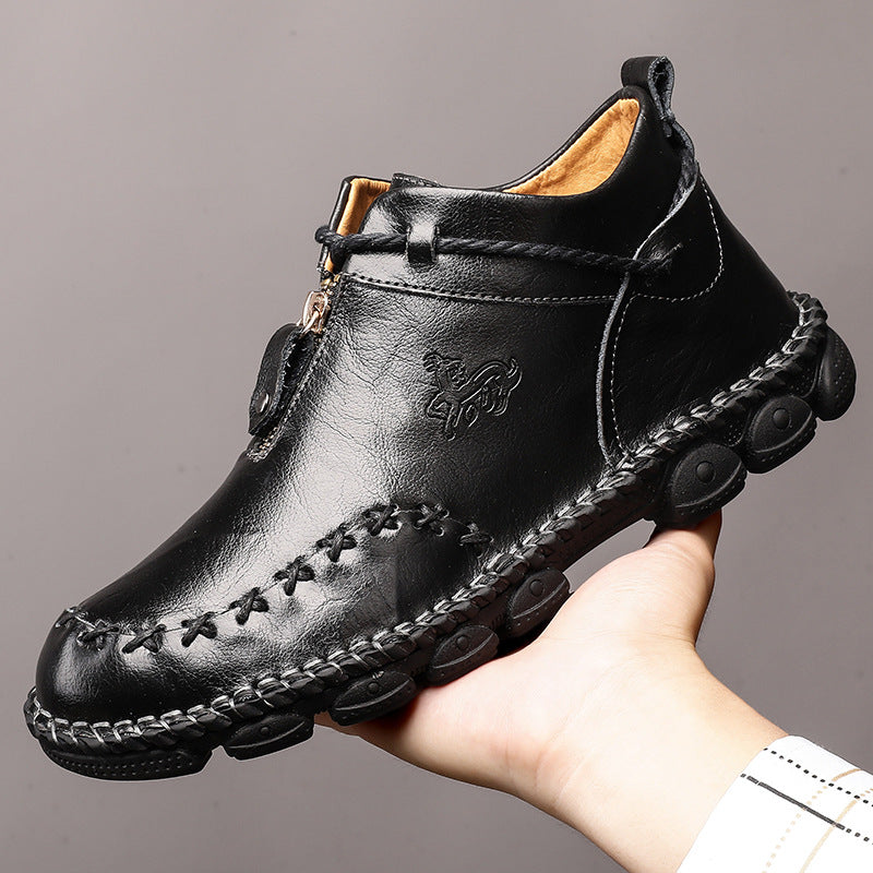 Men's British high top round toe zipper handmade shoes