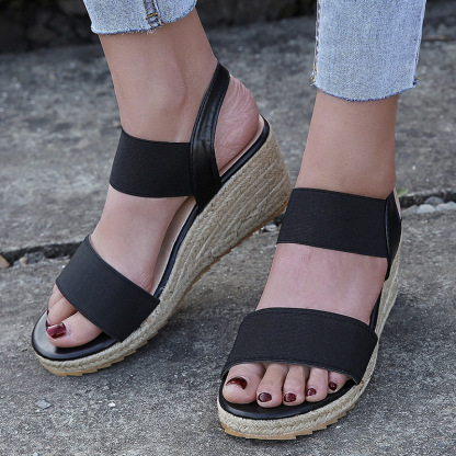 Womens Comfortable Elastic Two Bands Ankle Strap Wedge Sandals