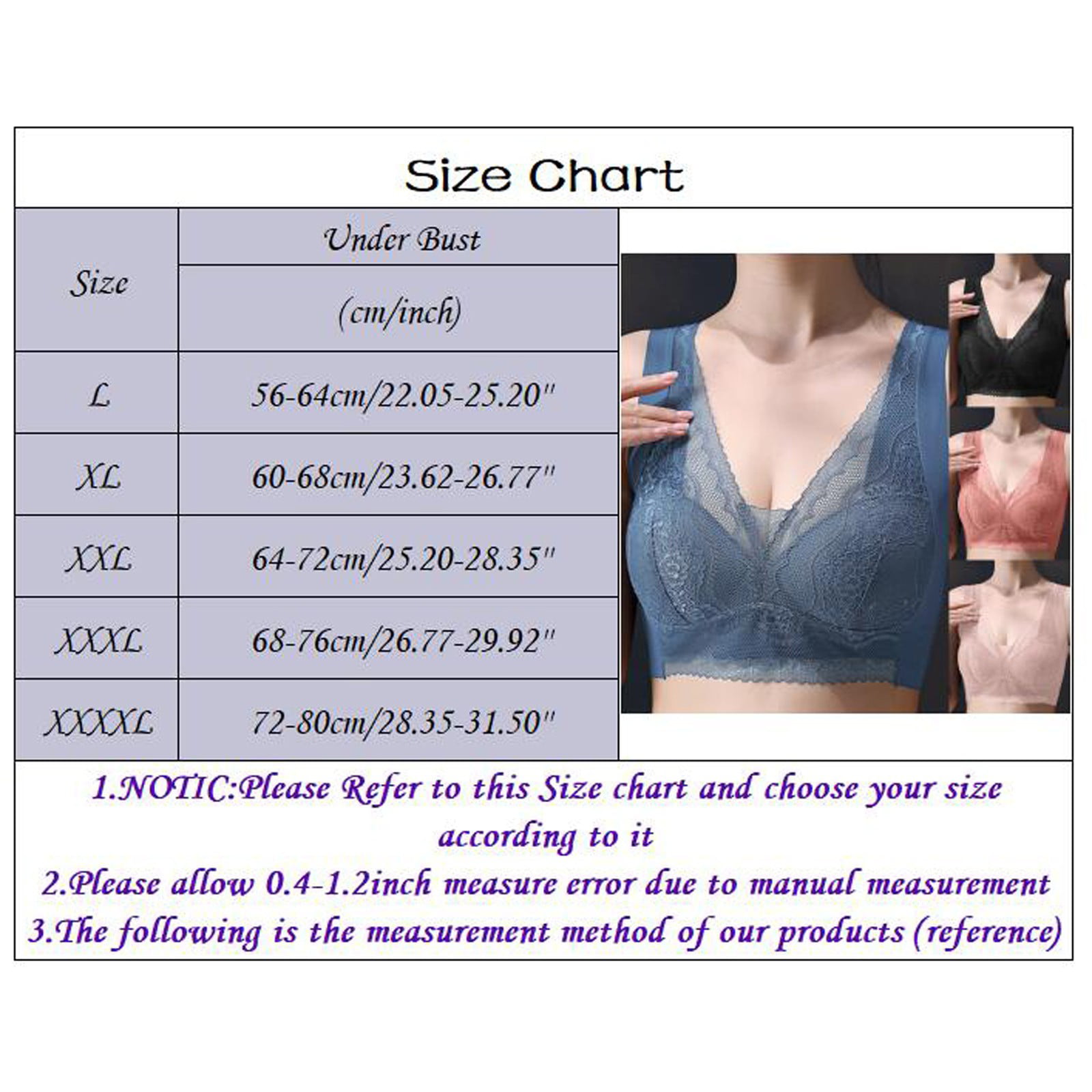 Eashery Bras for Women No Steel Ring Lace Womens Underwear Blue L