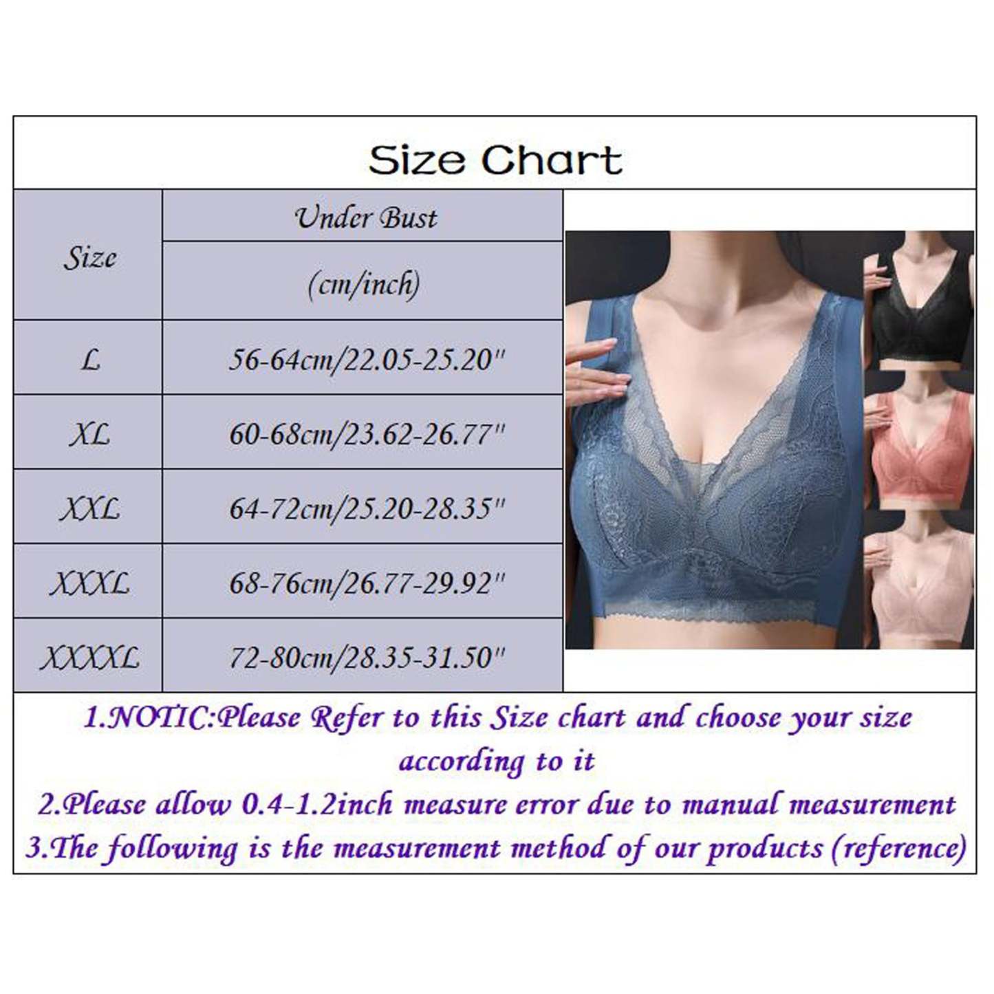 Eashery Bras for Women No Steel Ring Lace Womens Underwear Blue L