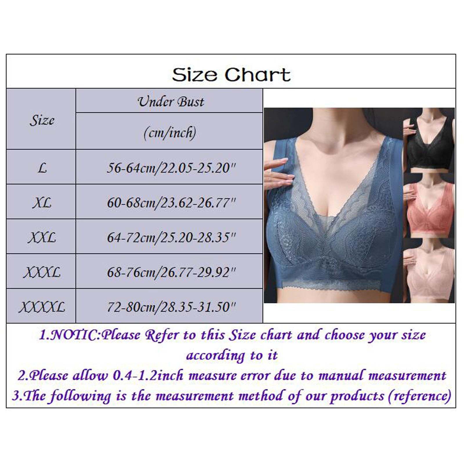 Eashery Bras for Women No Steel Ring Lace Womens Underwear Blue L