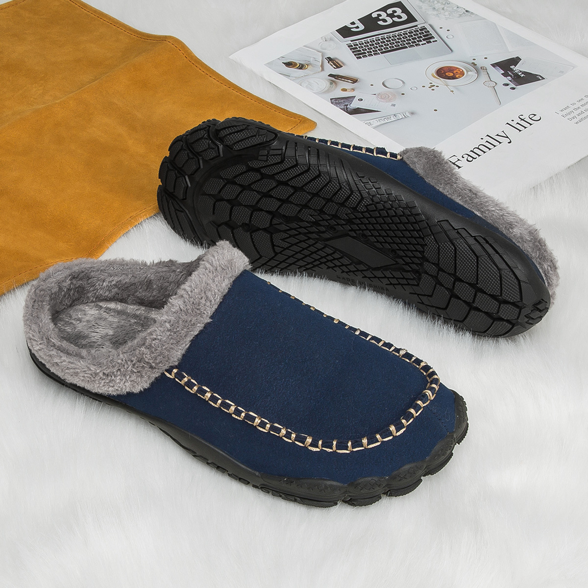 Men's Comfort Winter Warm Fleece Lined Casual Slippers Waterproof Indoor Outdoor Non-slip House Shoes