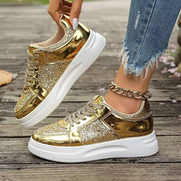 LAST DAY 70% OFF-Women's Glitter Non Slip Casual Comfort Fashion Lace-Up Thick Bottom Orthopedics Sneakers
