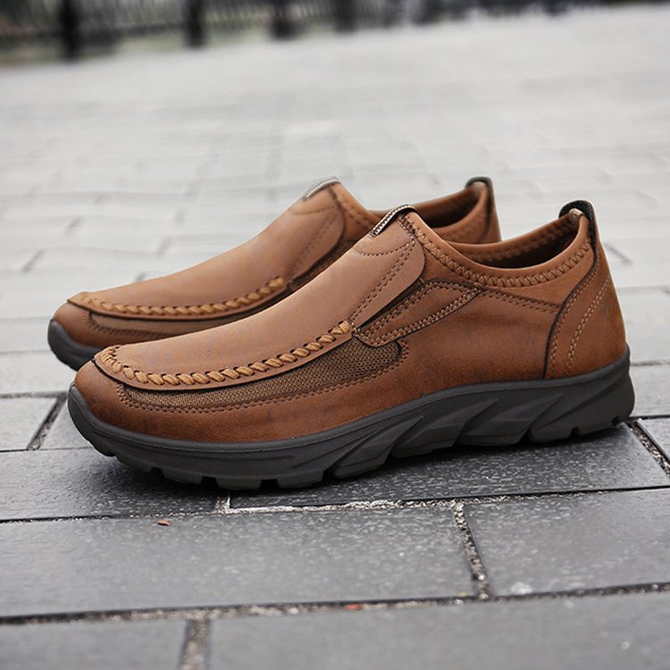 Men Handmade Side Breathable Casual Comfortable Leather Shoes