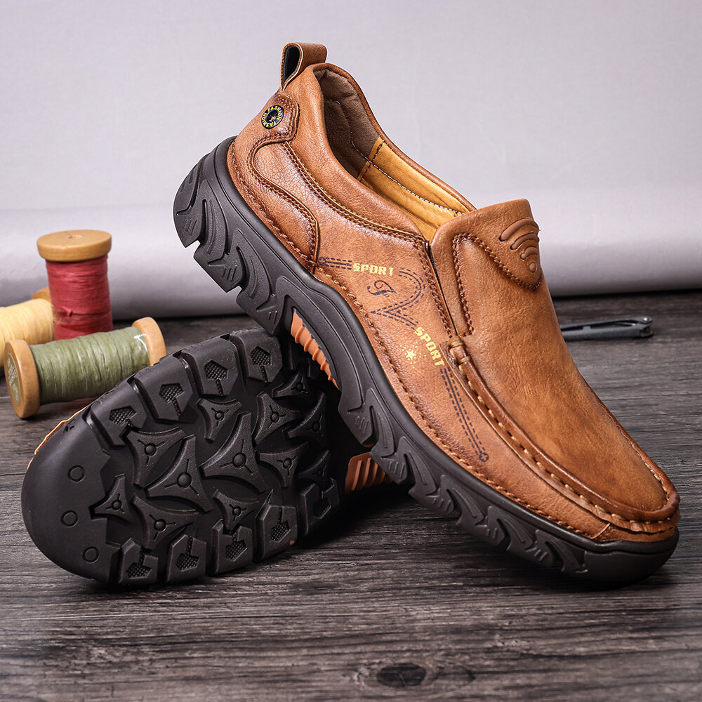 Mens Comfort Slip on Leather Casual Outdoor Walking Shoes