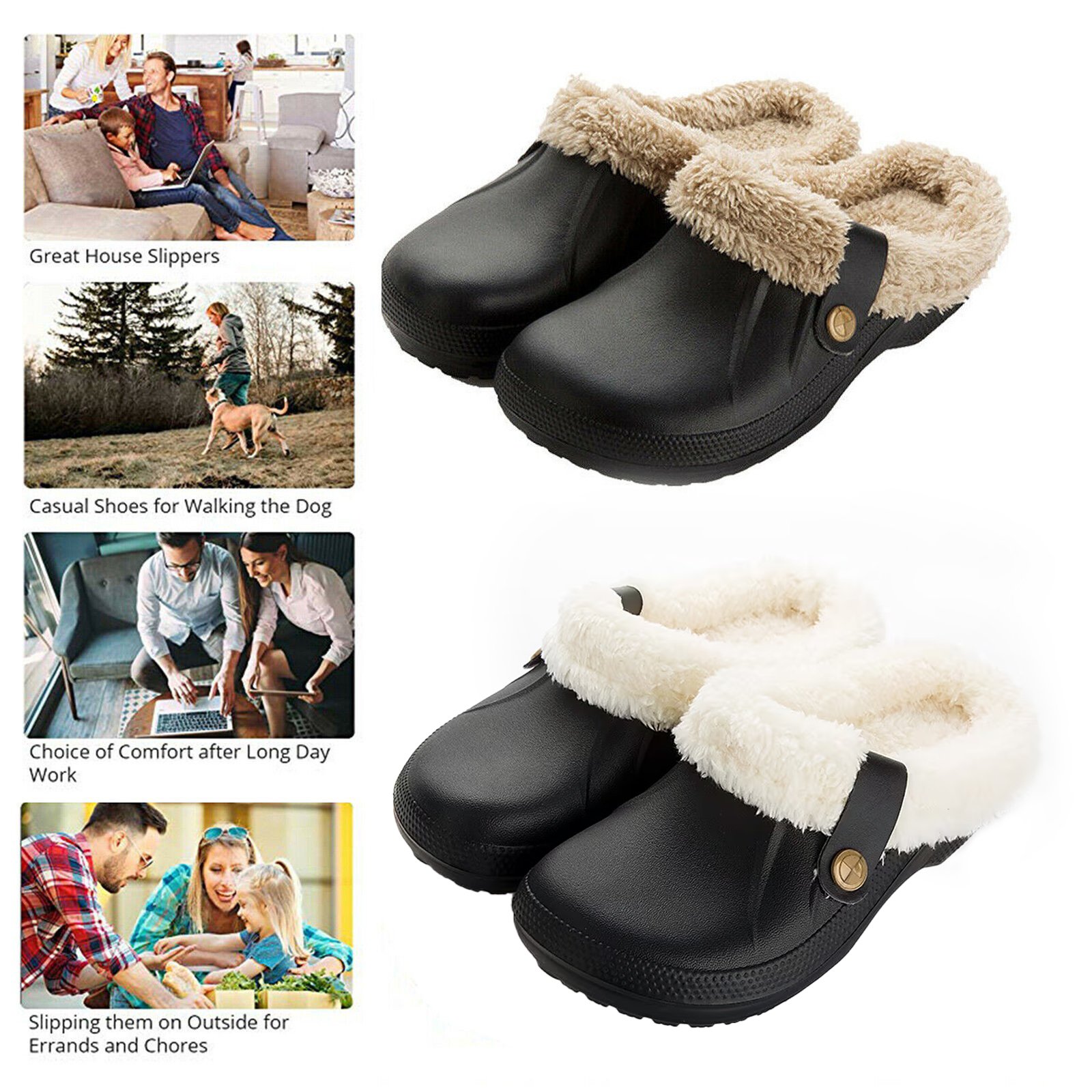 Men's Comfort Winter Warm Fleece Lined Mules Slippers Waterproof Indoor Outdoor Non-slip House Shoes