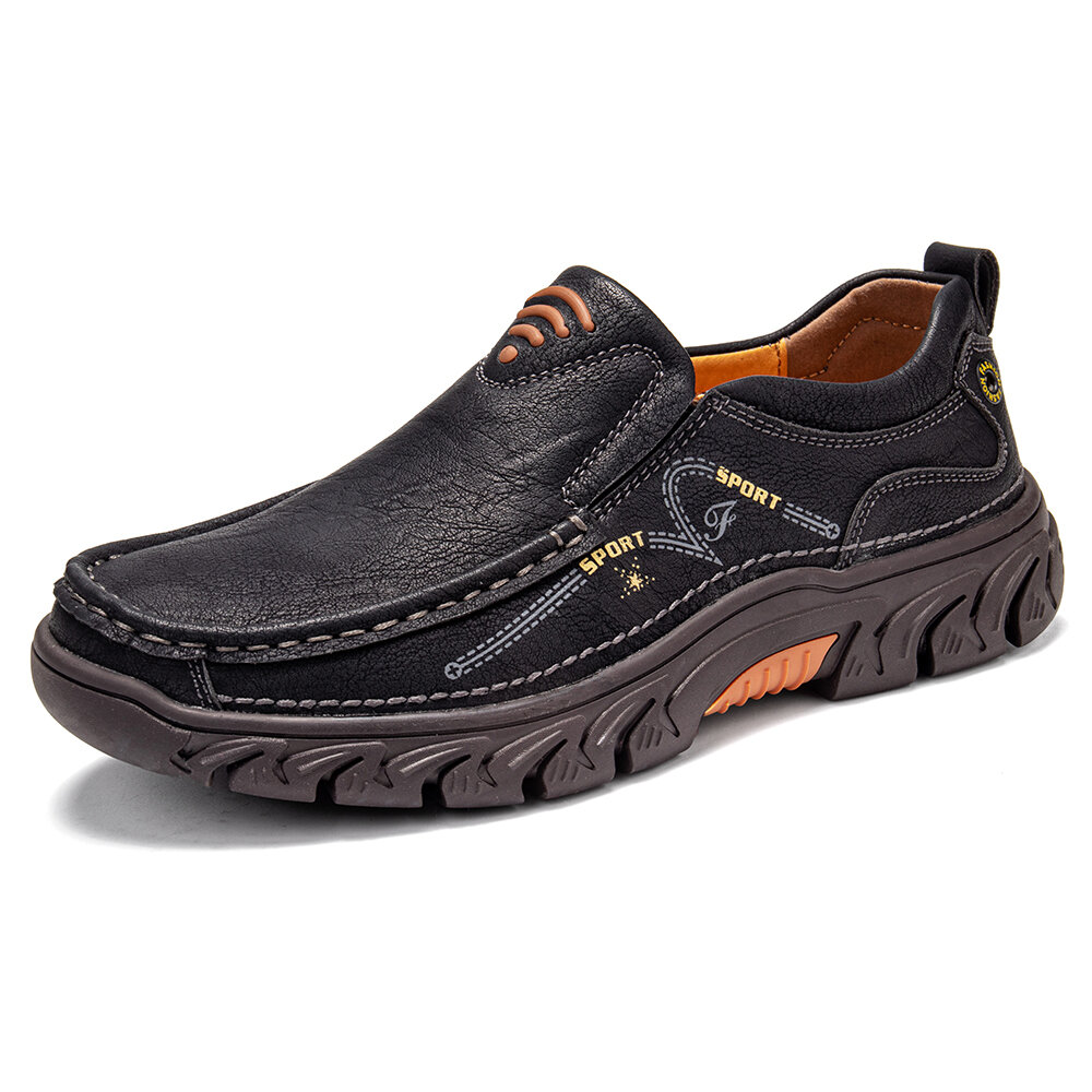Mens Comfort Slip on Leather Casual Outdoor Walking Shoes