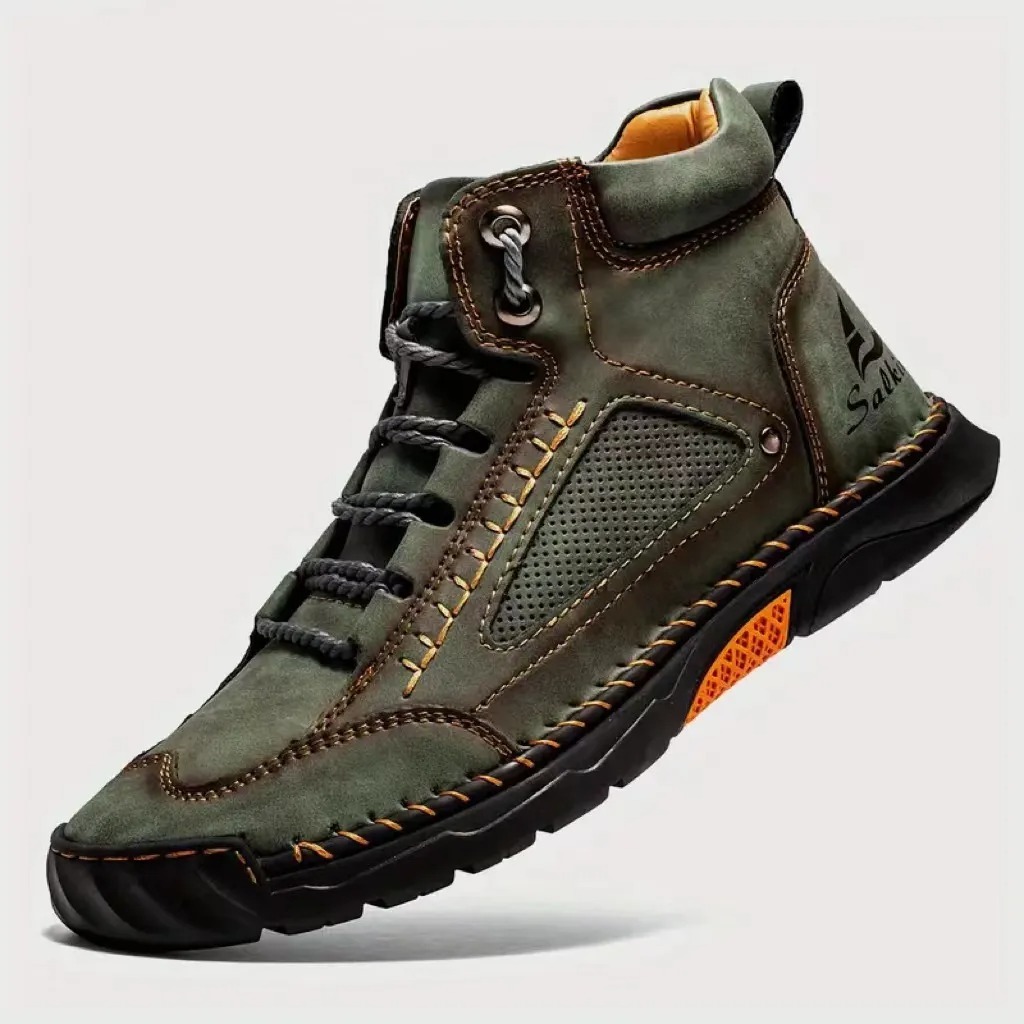 Men's Comfortable Handmade Leather Boots – Waterproof, Arch Support, Pressure Relief, Spacious Toe Box Outdoor Leather Shoes