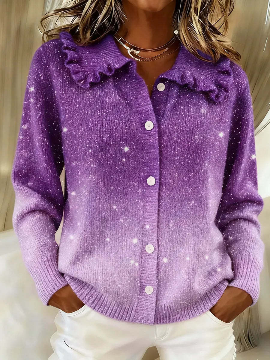Women's Cozy And Shimmering Gradient Peter Pan Collar Cardigan Sweater