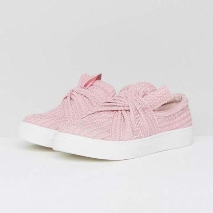 Bow Knit Platform Slip on Loafers Low Top Walking Shoes