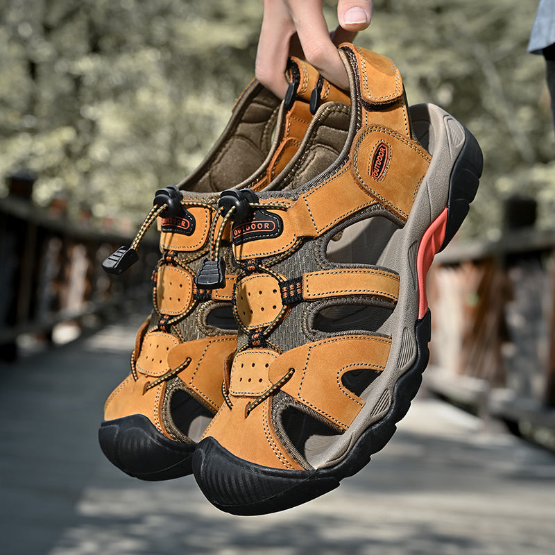 Sinarey  Men's Sandals Arch Support Casual Genuine Leather Summer Outdoor Beach Fisherman Sandals