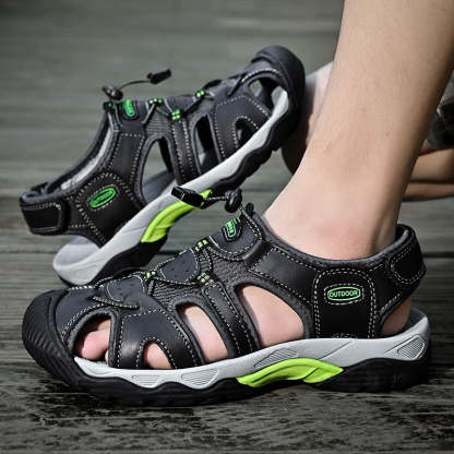 Sinarey  Men's Sandals Arch Support Casual Genuine Leather Summer Outdoor Beach Fisherman Sandals