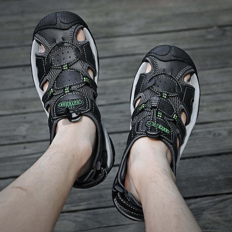 Sinarey  Men's Sandals Arch Support Casual Genuine Leather Summer Outdoor Beach Fisherman Sandals