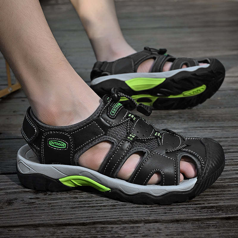Sinarey  Men's Sandals Arch Support Casual Genuine Leather Summer Outdoor Beach Fisherman Sandals