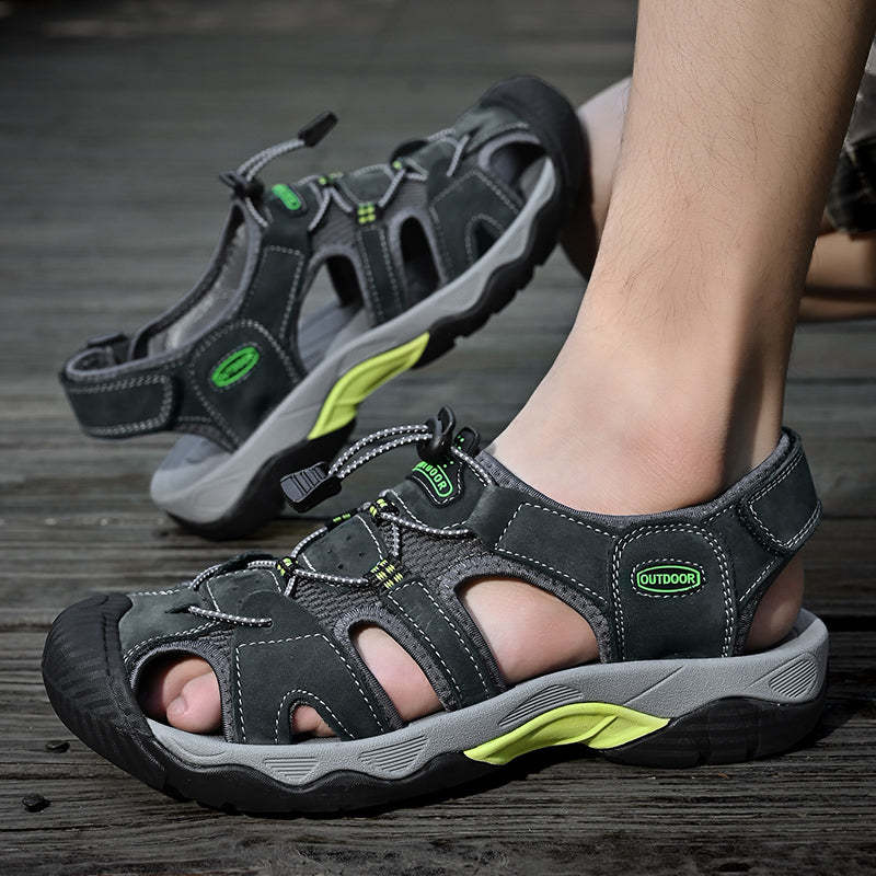 Sinarey  Men's Sandals Arch Support Casual Genuine Leather Summer Outdoor Beach Fisherman Sandals