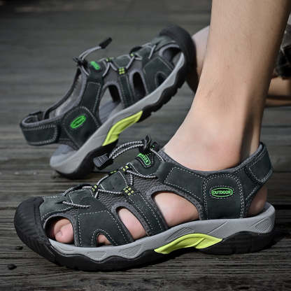 Sinarey  Men's Sandals Arch Support Casual Genuine Leather Summer Outdoor Beach Fisherman Sandals