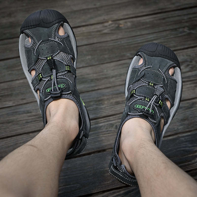 Sinarey  Men's Sandals Arch Support Casual Genuine Leather Summer Outdoor Beach Fisherman Sandals