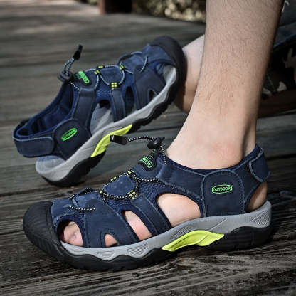 Sinarey  Men's Sandals Arch Support Casual Genuine Leather Summer Outdoor Beach Fisherman Sandals
