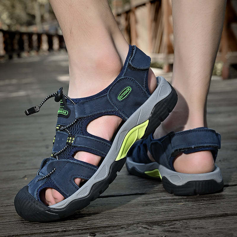 Sinarey  Men's Sandals Arch Support Casual Genuine Leather Summer Outdoor Beach Fisherman Sandals