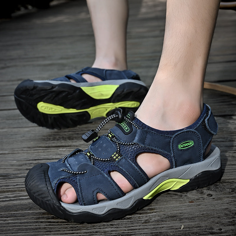 Sinarey  Men's Sandals Arch Support Casual Genuine Leather Summer Outdoor Beach Fisherman Sandals