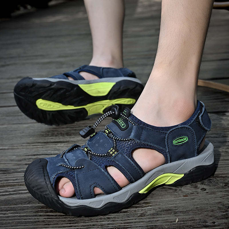 Sinarey  Men's Sandals Arch Support Casual Genuine Leather Summer Outdoor Beach Fisherman Sandals