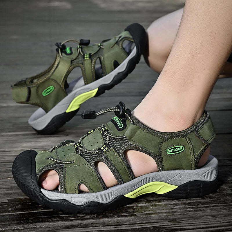 Sinarey  Men's Sandals Arch Support Casual Genuine Leather Summer Outdoor Beach Fisherman Sandals